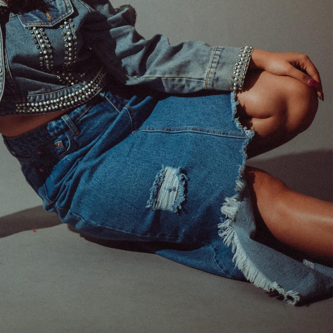 Distressed Denim Midi Skirt with Raw Hem