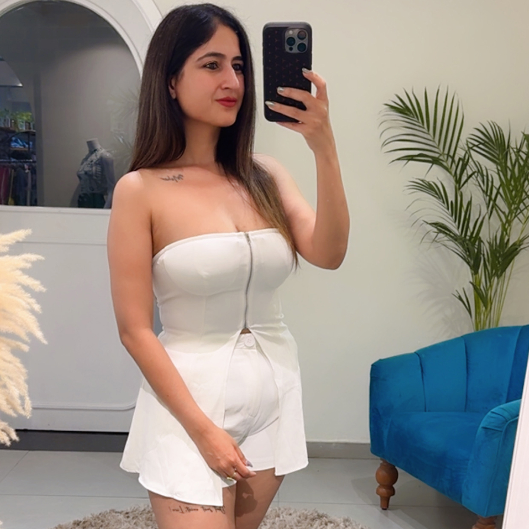 Sleek White Strapless Zip-Front Co-ords