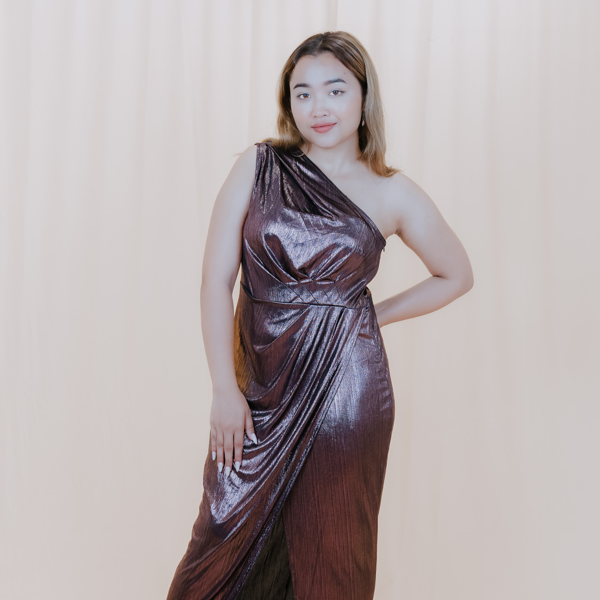 Bronze Radiance Draped Gown
